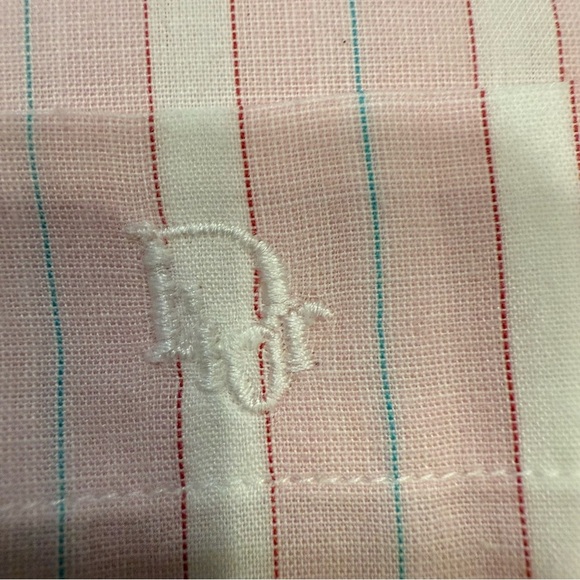 Christian Dior Men’s Button Down Shirt Pink & White Stripe Logo Sz 15 1/2 NEW - Picture 10 of 11